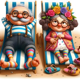 DPHERO DIY Beach Couple Diamond Painting Kits Pictures for Adults Beginners, 5D Old Man Diamond Painting Set, DIY Round Stones Cartoon Diamond Art Kits, Diamond Art for Home Decor 30 x 30 cm