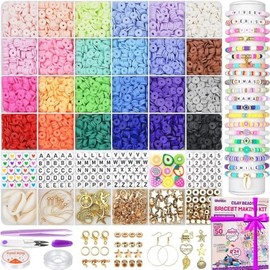 Triko Kit Cuentas Pulseras, 6000 Cuentas 24 Colores, Material Bisutería con Cuentas Planas Arcilla y Dijes, Ideal Hacer Pulseras Niñas 6 a 12 Años.