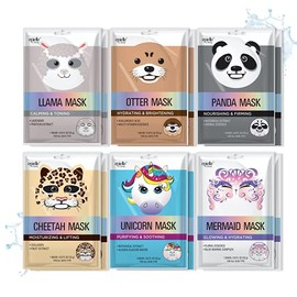 Epielle - Máscara facial con personajes místicos, paquete de 12 unidades, divertida y eficaz, cuidado de la piel coreana, recuerdos de fiesta de spa,