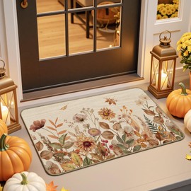 Fall Door Mat 17 x 30 Inch Autumn Floral Doormat for Fall Proch Decor Autumn Farmhouse Flowers Washable Anti-Slip Rug Welcome Door Mat Floor Mat for Indoor Outdoor 17x29 Inch