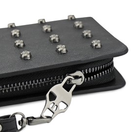 OFKPO Faux PU Leather Long Zipper Wallet Purse with Skull Plated for Women (Black)