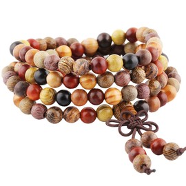 KYEYGWO 108 Natural Wood 6 mm / 8 mm Mala Beads Bracelet for Men and Women Meditation Prayer Wrap Bracelets Tibetan Buddhist Stretch Bracelets Necklace, NA