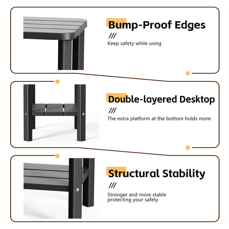 EasyUp Outdoor Side Table & End Table, 2-Tier Waterproof Resin