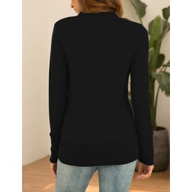 Traleubie Women's Long Sleeve V-Neck Button Down Knit Open Front Cardigan Sweater Black M