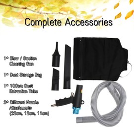 Air Blow Gun Kit, Duster Compressor Tool with Blow/Suction Cleaning Gun, 100cm Extraction Tube, 3 Different Nozzle Attachments and Dust Storage Bag for Truck