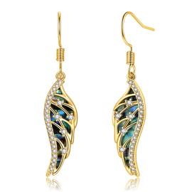 CiNily Angel Wings Earrings for Women Abalone Shell Drop Dangle Earrings 14K Gold Plated Crystal Leverback Ear Rings | Wings Ear Rings | Symmetrical Earrings Jewelry