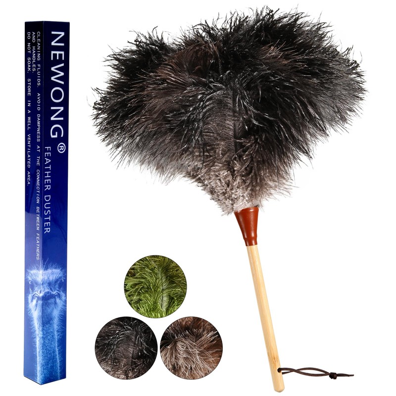 NEWONG 16inch Natural Good Ostrich Feather Duster with Bamboo Handle,