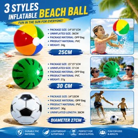3 Pack Inflatable Beach Balls - Watermelon & Football Designs – Pool Fun
