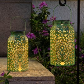 Homeimpro Outdoor Solar Lanterns Waterproof Peacock Gardening Gifts for Women, Big Solar Garden Decor, Yard Art, Outside, Patio, Birthday Mothers' Day Gifts Mom Grandma (2Pack, Antique Green) | HOMEIMPRO