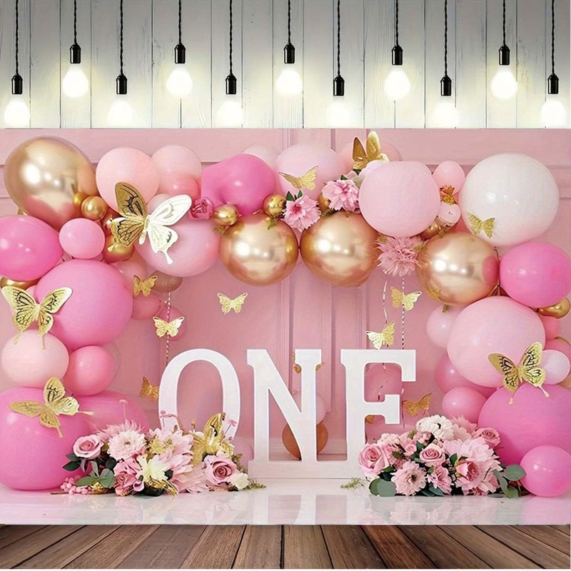 XUNJIN NO.1 First Birthday Backdrop Wonderland Flowers Butterfly Balloons Backdrop