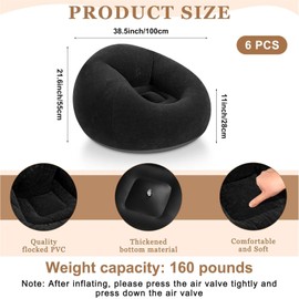 Realspring 6 9 12 Pcs Inflatable Bean Bag Chairs for Adults with Electric Air Pump, Blow up Couch Folding Portable Inflatable Couch Lazy Sofa for Outdoor Movie Night Camping(Black,6 Pcs)