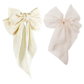 Trsnzul Pack of 2 Hair Clips with Large Bow Large Bow Hair Clips French Hair Clip with Long Hair Bow White Satin Hair Clip Bows Hair Accessories Bowknot Hair Pin