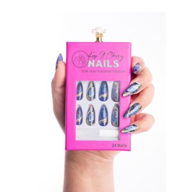Keep It Classy Press-On Nails Kit by Monyetta Shaw || Lapis Lazuli, Almond Medium || Reusable, Vegan, Non-Toxic, Easy Application || One 24 Nail Kit