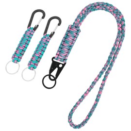 Mecmbj Paracord Key Fob, Lanyard with Carabiner, Pack of 3 Key Fob Braided Paracord Lanyard for ID Cards, Lanyard Colourful Key Ring for Outdoor, Camping, Hiking -C