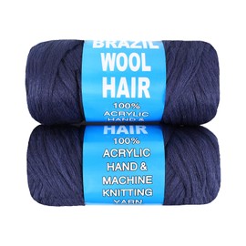 2Roll Brazilian Wool Hair for Senegalese Twisting Crochet Hair Brazilian Yarn for Soft Locs Faux Locs Crochet Braids Knitting Hair Twist Goddess Locs Crochet Hair for Black Women(Navy Blue)
