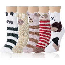 Loritta 5 Pairs Womens Fuzzy Socks Cozy Soft Fluffy Cute Cat Animal Winter Warm Slipper Socks Christmas Stocking Stuffers, B-Plush Socks