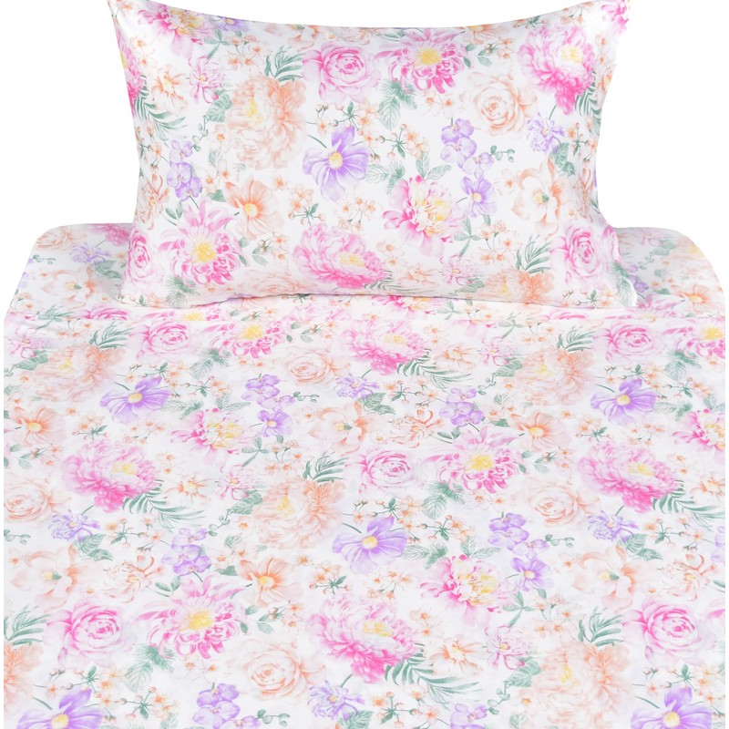 J-pinno Pink Purple Various Floral Flower Bloom Twin Sheet Set