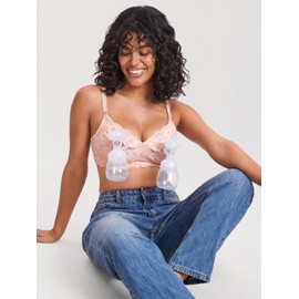 MOMANDA Women's Pumping Bra Hands Free Lace Nursing Bras for Maternity Breast Breastfeeding Cute Support Blush Pink 38C