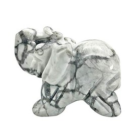 Ladeukoi Hand Carved Healing Crystal Elephant Figures, Lucky Bag Stone Animal Statue Sculpture Home Decoration, White Howlite Turquoise