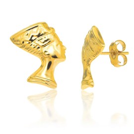 14K Solid Yellow Gold Egyptian Nefertiti Bust Post Stud Earrings
