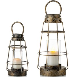 Juego de Linternas de Vela Nuptio Hurricane, Portavelas Colgante Estilo Rústico de Granja para Interiores y Exteriores para Bodas Vintage, Cumpleaños, Fiestas, Decoración de Jardín, 2 Piezas