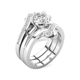 Wedding Ring Set for Women Bridal Ring Set 1 Carat Center Moissanite Engagement Ring Set Platinum Plated Silver 3 Piece Wedding Ring Sets for Her Anniversary Promise Rings size6.5