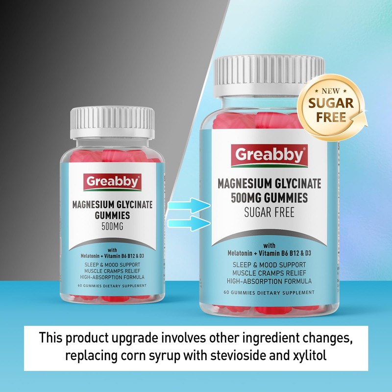 Greabby Magnesium Glycinate Gummies 500mg for Adults Sleep Support, Chewable
