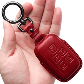 Tukellen Compatible with Range Rover Leather Key Fob Cover with Keychain Key Shell Compatible with Range Rover Evoque Velar Sport Discovery Freelander2 LR4 Sport and Jaguar XF XJ XE F-PACE F-TYPE-Red