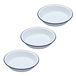 Falcon Enamel Shabby Chic Vintage Style Pie Dish - White with Blue Rim - Set of 3 (Round - 3 x 14cm)
