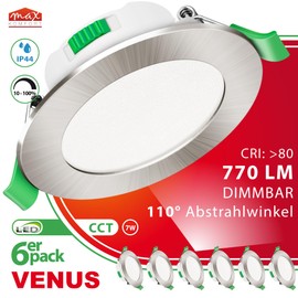 max K O M F O R T Venus 6 x LED Bathroom Recessed Spotlights Dimmable 230 V Flat 7 W IP44 110° 770 Lumen 68 mm Warm White Neutral White Cool White Recessed Ceiling Spotlight
