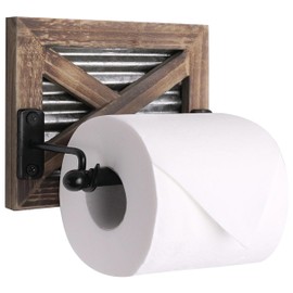 Autumn Alley Rustic Farmhouse Toilet Paper Holder Wall - Farmhouse Bathroom Country Decor Accessories with Warm Brown Wood, Galvanized Metal & Black Adds Western Decor Charm