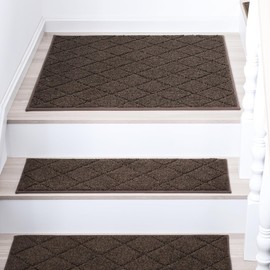 COSY HOMEER Edging Stair Treads Non-Slip Corner Indoor Stair Runners for Wooden Steps,Landing Slip Resistant Stair Rugs Mat for Kids and Dogs,100% Polyester TPE Backing,Brown,30x30 inch
