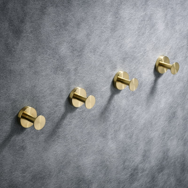 Beelee Brushed Gold Wall Hooks, 4-Pack Bathroom Towel Hooks, Robe