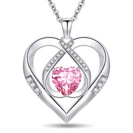 Emma Manor EM 925 Sterling Silver Pendant Necklace for Women 5A Flawless Heart Shape Brilliant Cut Cubic ZIrconia,Jewellery Gift for Wife Girlfriend (Pink)