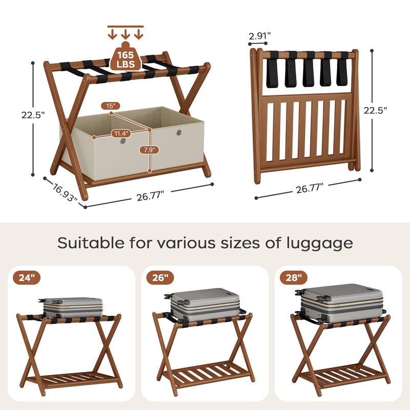 oakvivo Fully Assembled Walnut Luggage Racks Set of 2 with