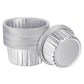 HARFINGTON Silver Cupcake Cups, 25pcs Aluminum Foil 5oz Standard Cupcake Liners Dessert Disposable Cupcake Baking Cups for Birthday Party Supplies Weddings Decorations
