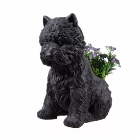 Hi-Line Gift Ltd. Terrier Dog Flower Planter Black Plant Holder Garden Plant Pot Statue Decor
