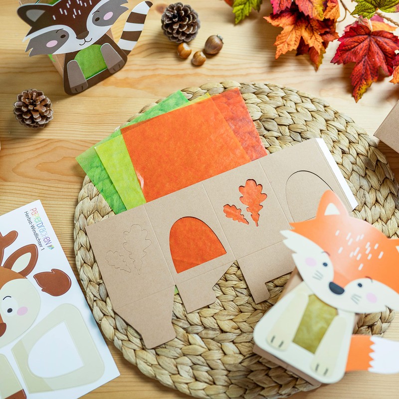Papierdrachen 8 Lanterns for Crafts for Children - Reindeer, Raccoon,