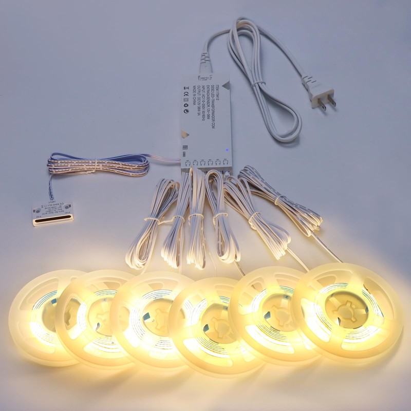 COB LED Strip Lights 12V,6-in-1 Door Sensor Control Under Cabinet