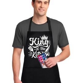 Jiusely Chef Aprons for Men Aprons for Women with Pockets Adjustable Aprons for Men Women Cooking Aprons BBQ Kitchen Aprons for Men Women Black Aprons Catering KING OF THE KITCHEN Waterproof Apron