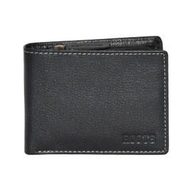 ROOTS Men's Genuine Leather Bifold RFID Blocking Slim Wallet Zip Coin Pocket Card Holder, Black