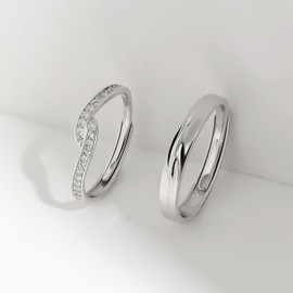 Meissa 2pcs Sterling Silver Couple Rings for Her and Him Love You Forever Infinity Wedding Bands Silver Promise Rings with Cubic Zirconia Bride Jewellery(Set of Two Rings)