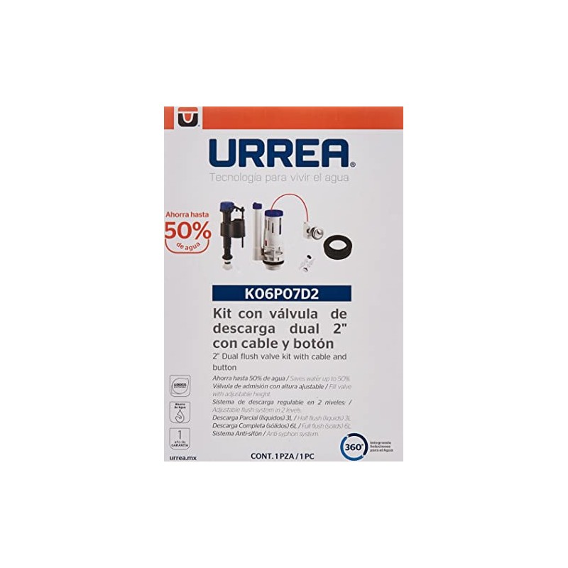 Urrea K06P07D2 Válvula para Tanque de WC de Descarga Dual