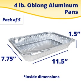 IDL Packaging 4 lb. Oblong Aluminum Foil Pans - 13" x 9" x 1.5” (pack of 5) - Disposable Foil Baking Dishes - Great for Grilling, Roasting, BBQ, Cooking, Freezing