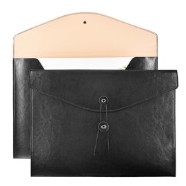 VANRA 書類ケース 持ち運び A4 横型 ファイルフォルダー PUレザー 紐付き 封筒 ドキュメントケース 大容量 防水 オフィス ビジネス (ブラック)