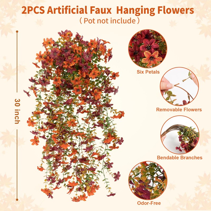 2PCS 344-Blooms Artificial Fall Flowers,UV Resistant No Fade Silk Fake