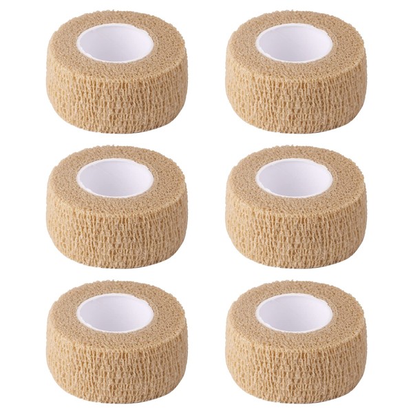 6pc-1 Inch Wide Skin Colour Elastic Self- Adhesive Bandage Finger Tape，First Aid Wrap Bandages, for Wrist and Ankle Sprains & Swelling
