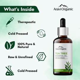 Aravi Organic Tea Tree Essential Oil - 15 ml | & Pure Tea Tree Oil for Skin Acne, Pimple, Face, Hair | Undiluted, Natural Aromatherapy, Therapeutic Grade