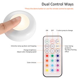 LEDGLE RGB Schrankleuchten LED Spot Batteriebetrieben Nachtlicht mit Fernbedienung, 4 Farbmodi, 50lm, 3W, 6er Set