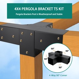 Pergola Brackets 4x4, Pergola Kit Includes 2 Pcs 4-Way 90° Angle Corner Bracket with 2 Pcs Pergola Post Base for 4x4'' (Actual: 3.5x3.5 Inch) Lumber